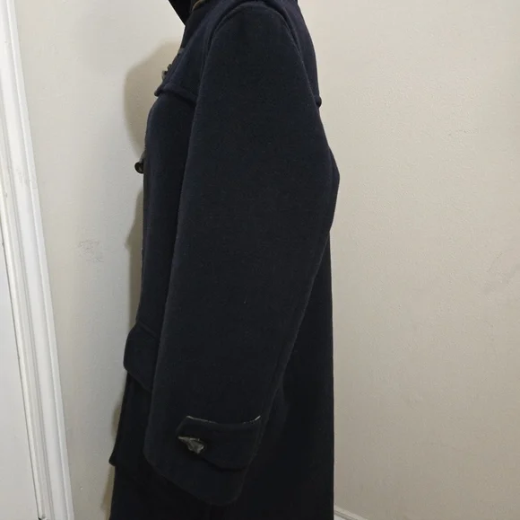 Womens Burberry Over Sized Navy Blue Wool Duffle Coat Sz M - Picture 3 of 12